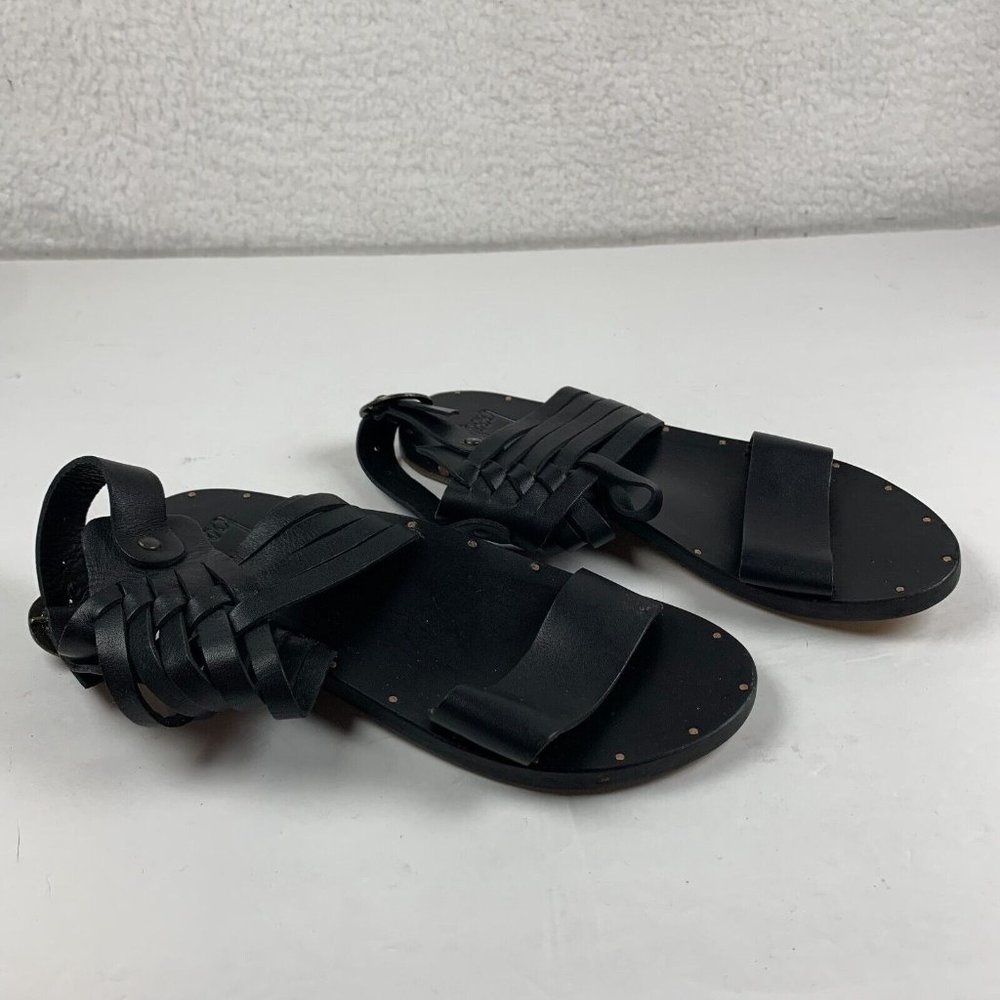 Anthropologie Beek Raven Gladiator Ankle Strap Sandal Women 6 Black Leather 7996